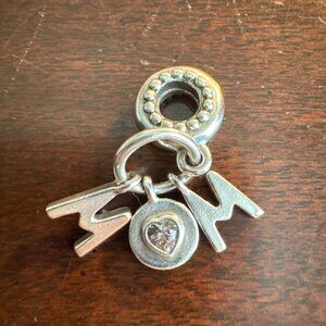 Retired Pandora Perfect Mom Dangle Charm Pendant w/ Pink & Purple CZ Stones